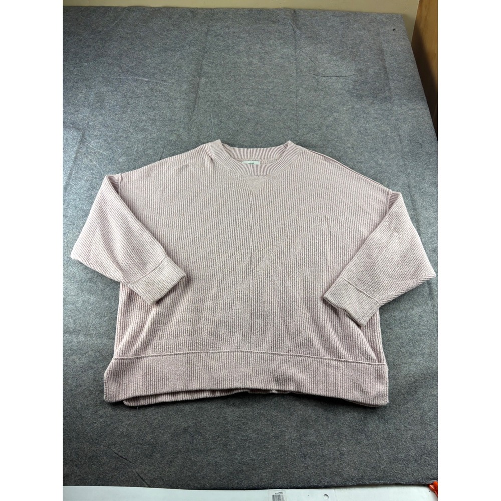 Aerie Ribbed Crew Neck Pullover Sweater Pink Oversized Long Sleeve‎ XL